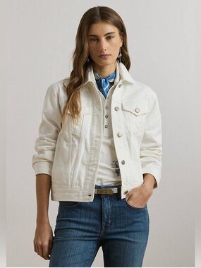 LAUREN RALPH LAUREN White Denim Trucker Jacket Size Medium
